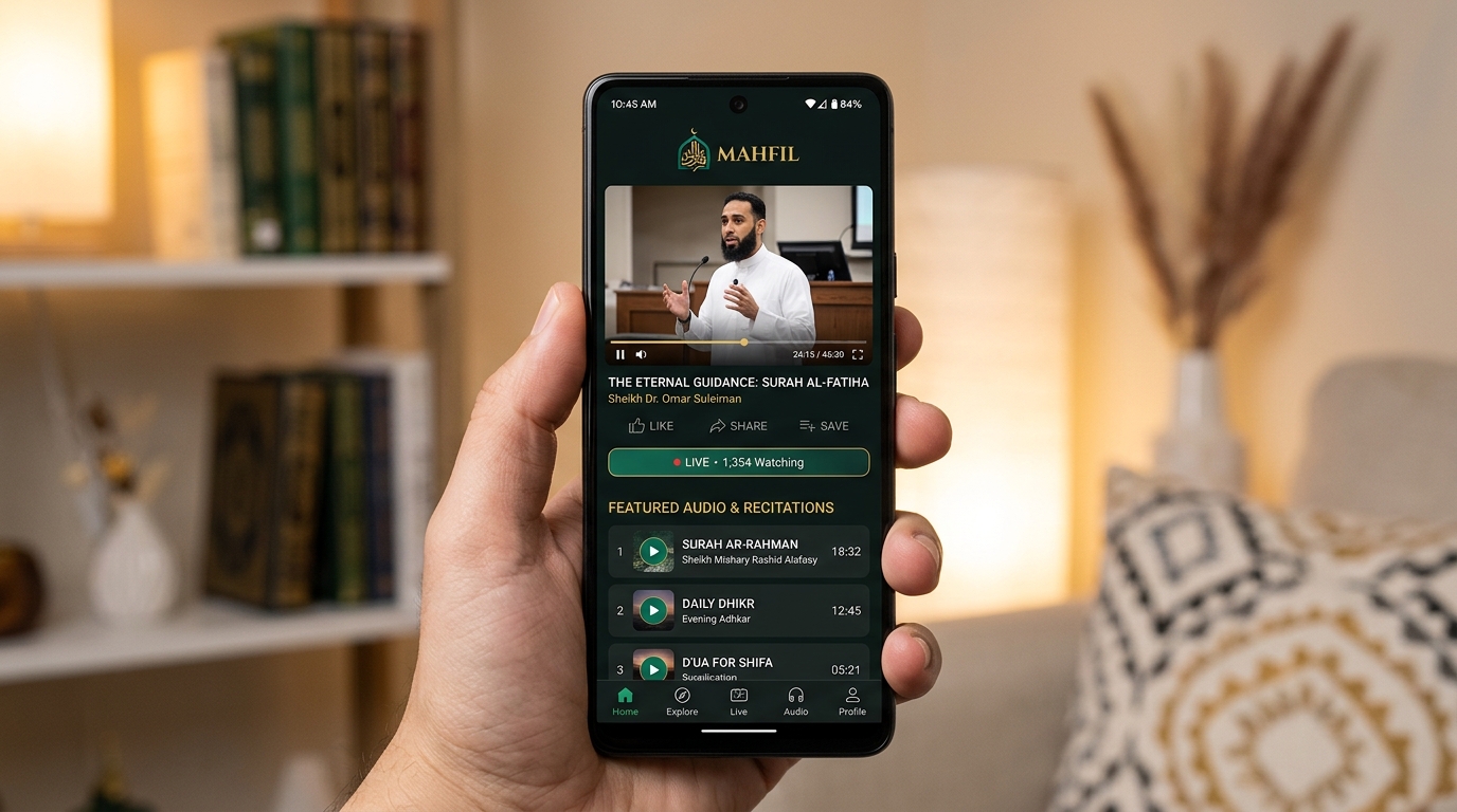 Mahfil Islamic streaming app UI
